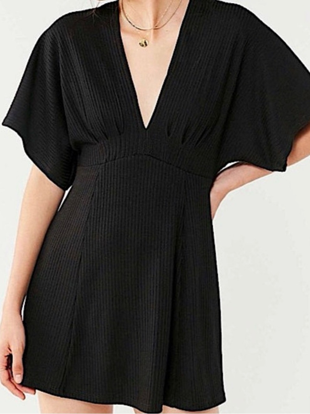 Urban Outfitters Black Claudia Ribbed Plunge Mini Dress
